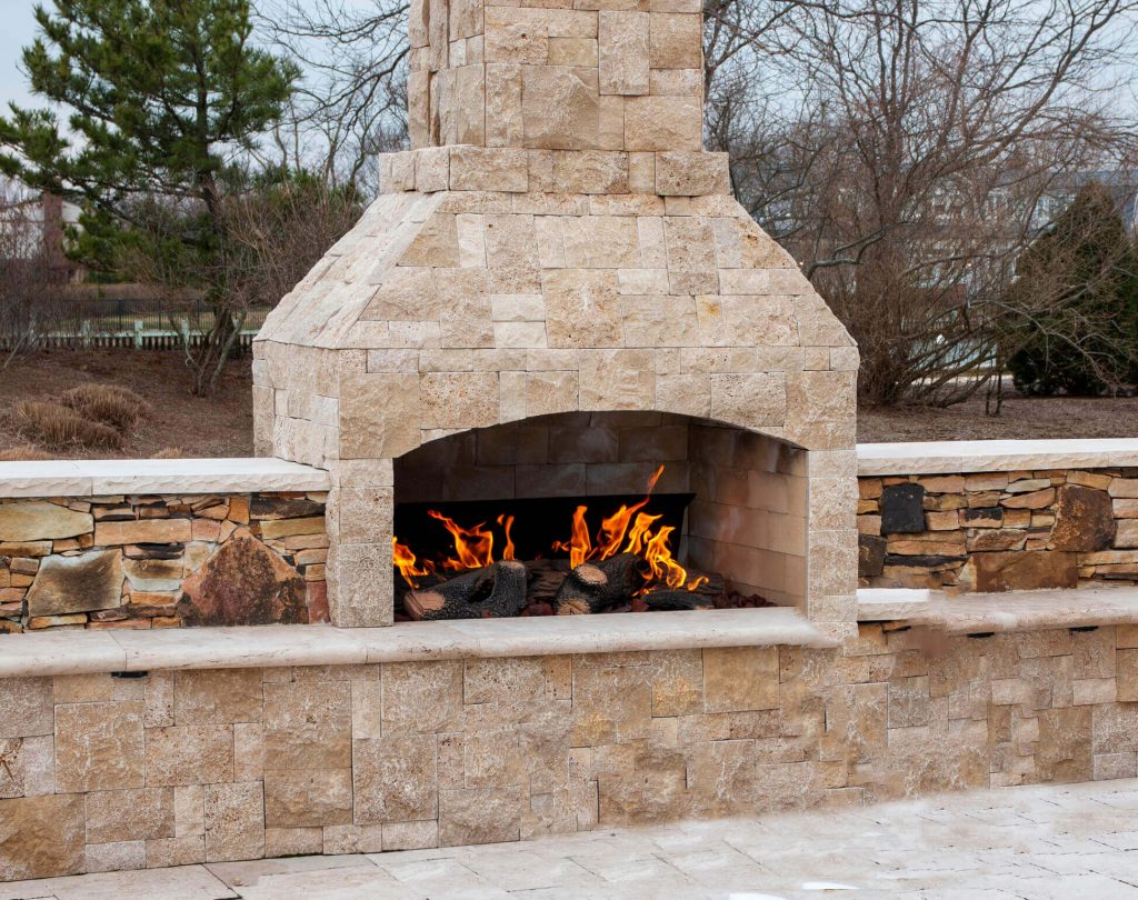 engineered stone outdoor fireplace